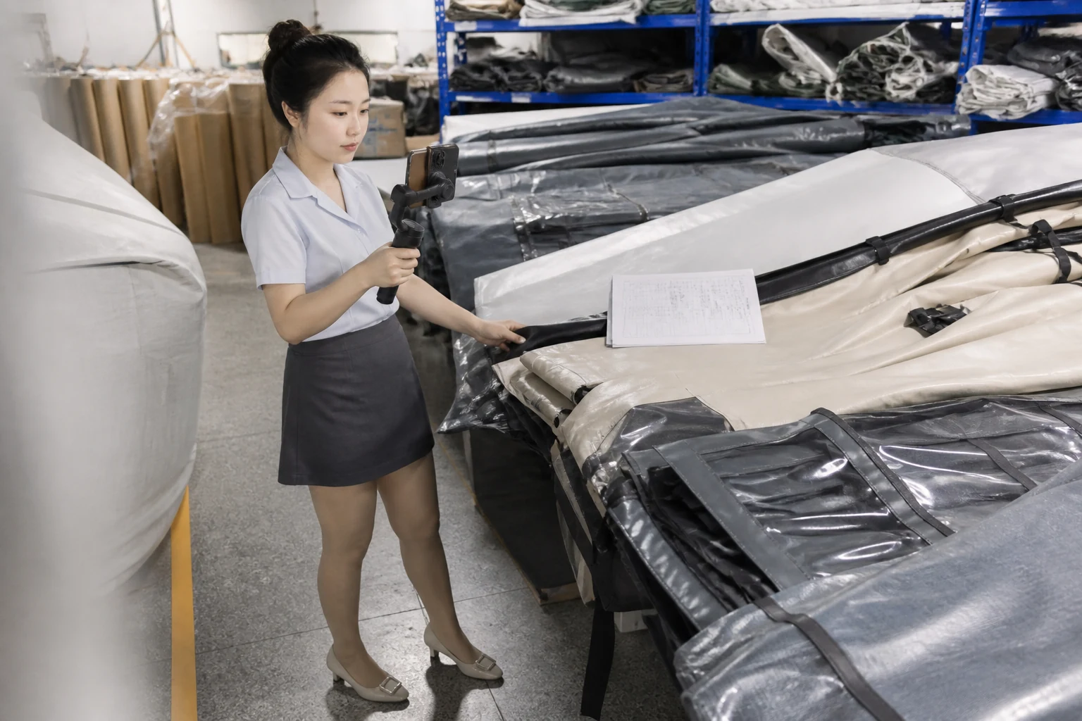 帐篷加工面料与篷体样品交付验收现场